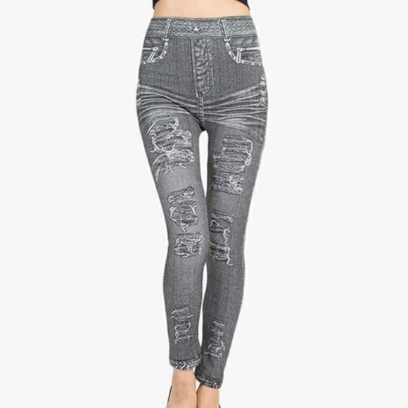 🛍️2 for $25 Sale🛍️ Faux Denim Jean Leggings‎ Slim Stretch FLEECE LINED XXS NEW - Picture 2 of 10
